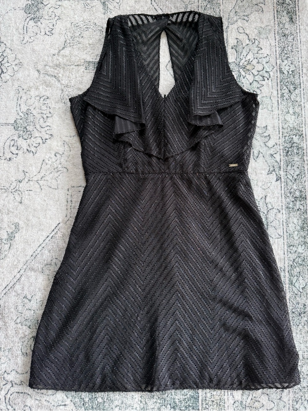 Armani Exchange Black Ruffle V-Neck Mini Dress